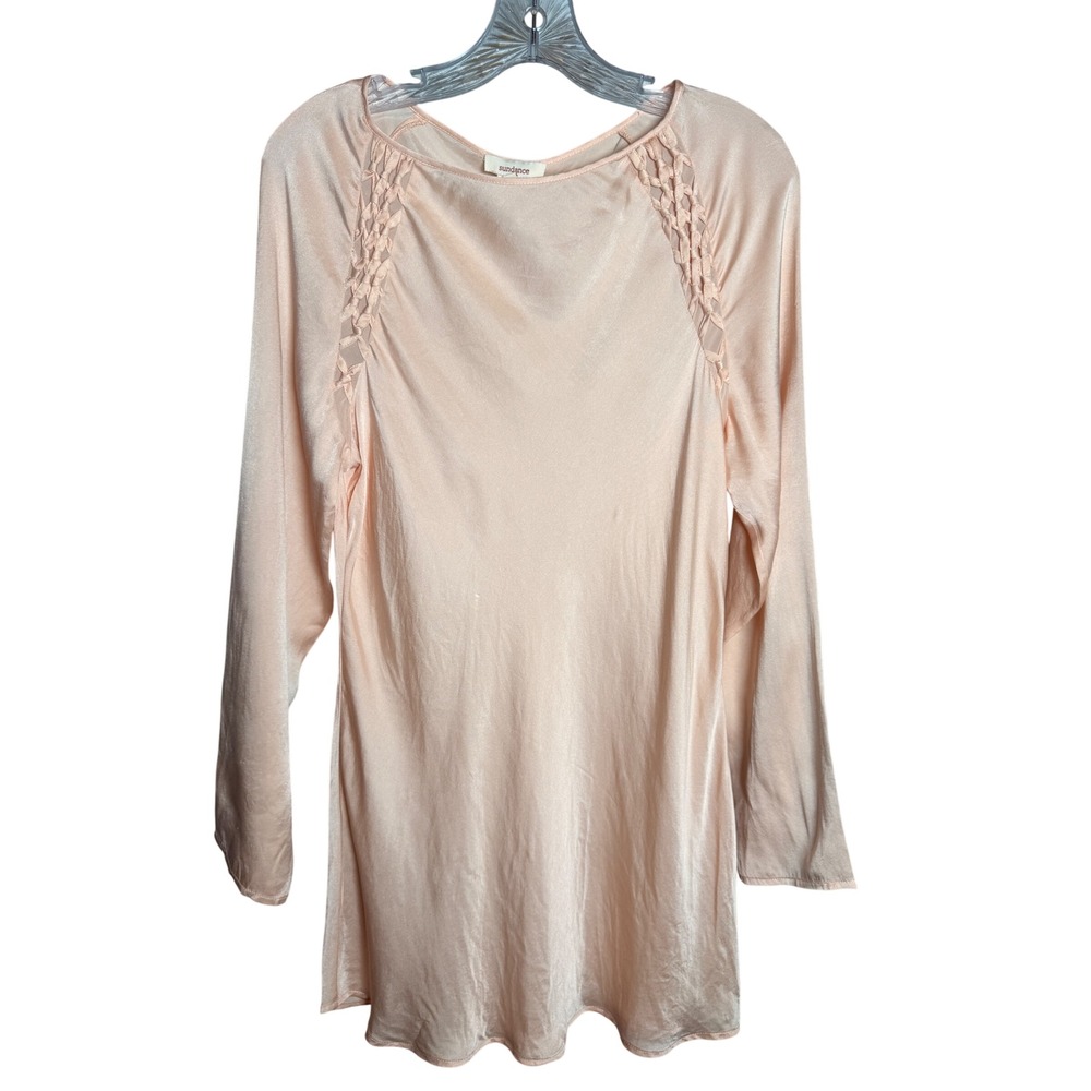 Sundance Silk Blouse L Pink Long Sleeve Boho Braided Trim Top‎ Womens